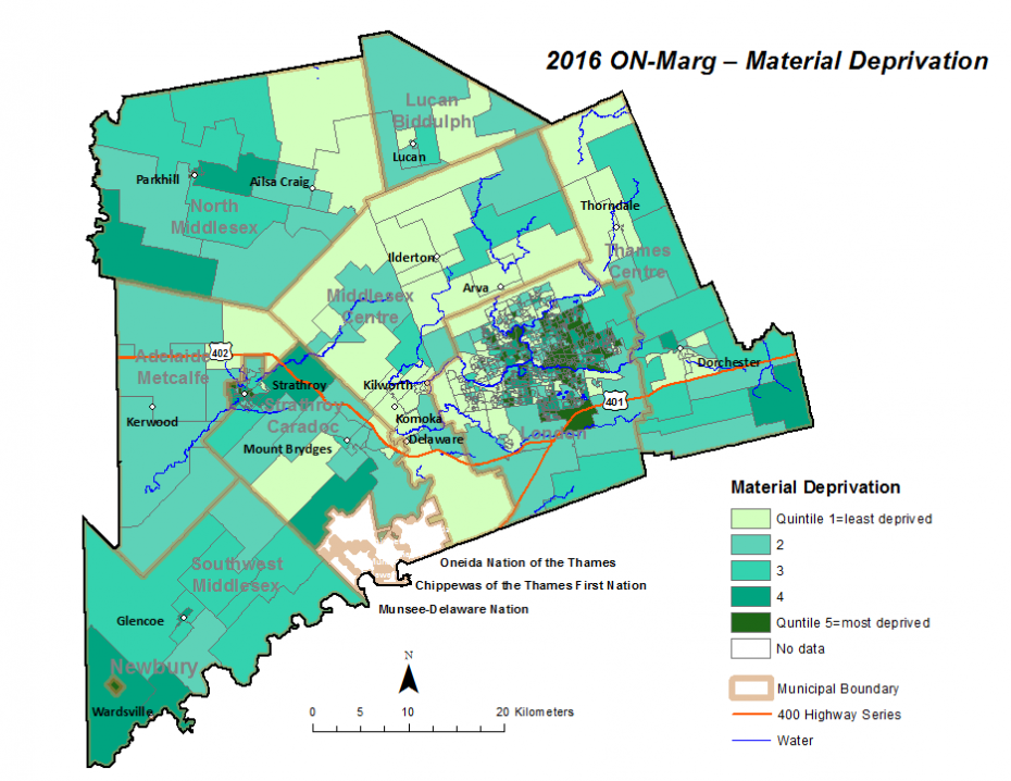 Figure 2.3.9 Material deprivation quintiles by dissemination area